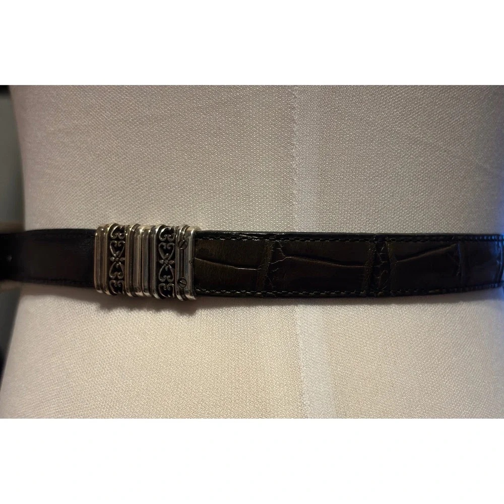 Brighton Brown Leather‎ Crocodile Embossed Belt Silver Ornate Buckle Size 28